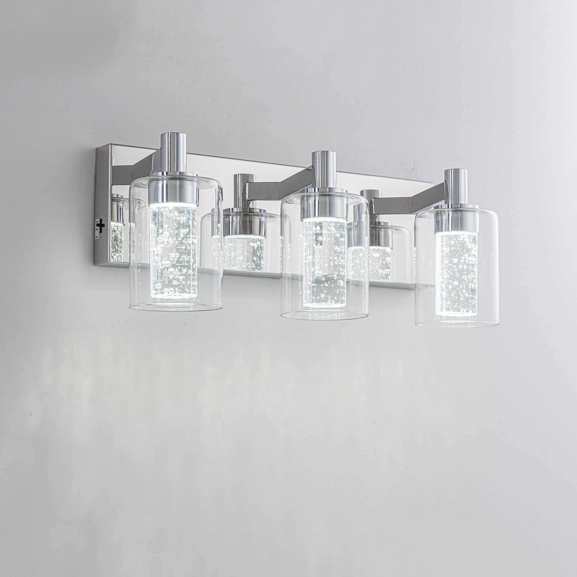 SineRise Vanity Light with 3 Color Modes (3000K/4000K/6000K), Eye Protection LED Bathroom Light Fixture, Dimmable Modern Wall Light Over Mirror with Clear Glass Shade (Chrome, 3-Light)