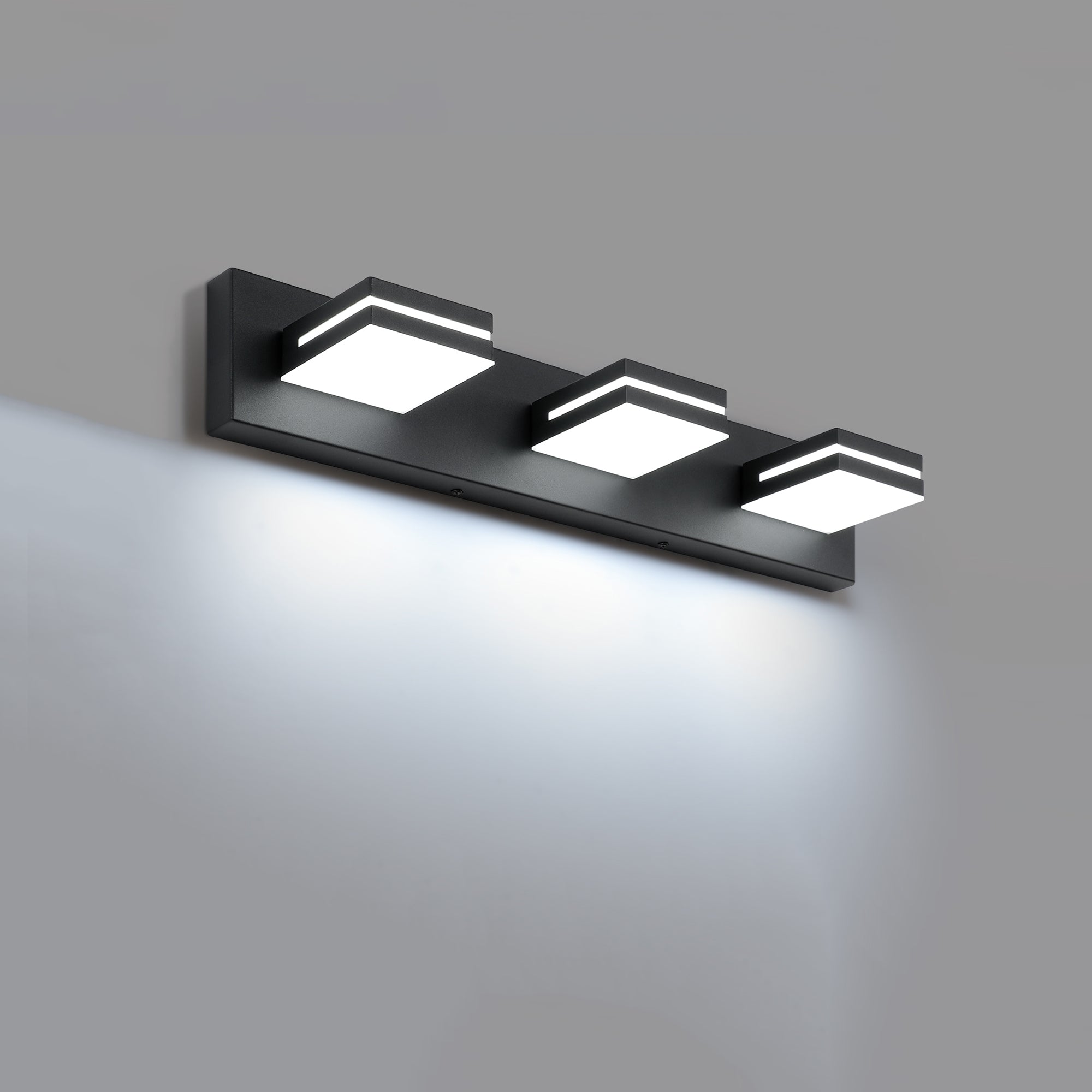 SineRise LED Modern Bathroom Vanity Light Fixtures, Modern Acrylic Bathroom Wall Lighting Fixtures Over Mirror (Cool White 6000K) (3-Light, 24-Inch), Matte Black- Non-dimmable