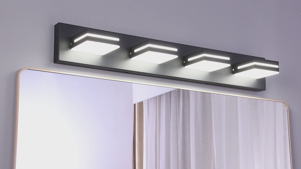 SineRise LED Modern Bathroom Vanity Light Fixtures, Modern Acrylic Bathroom Wall Lighting Fixtures Over Mirror (Cool White 6000K) (3-Light, 24-Inch), Matte Black- Non-dimmable